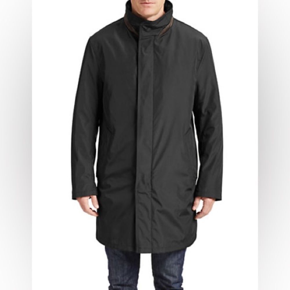 Bugatti Contrast Trim Water-Repellent Coat-BLACK-40